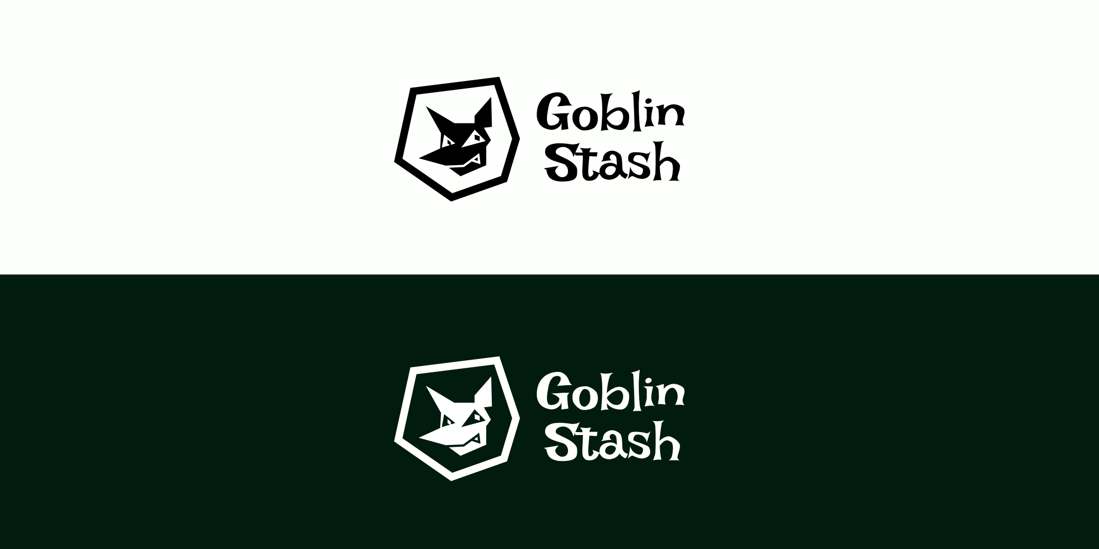 Logomark Goblin stash, sur fond blanc puis sur fond noir