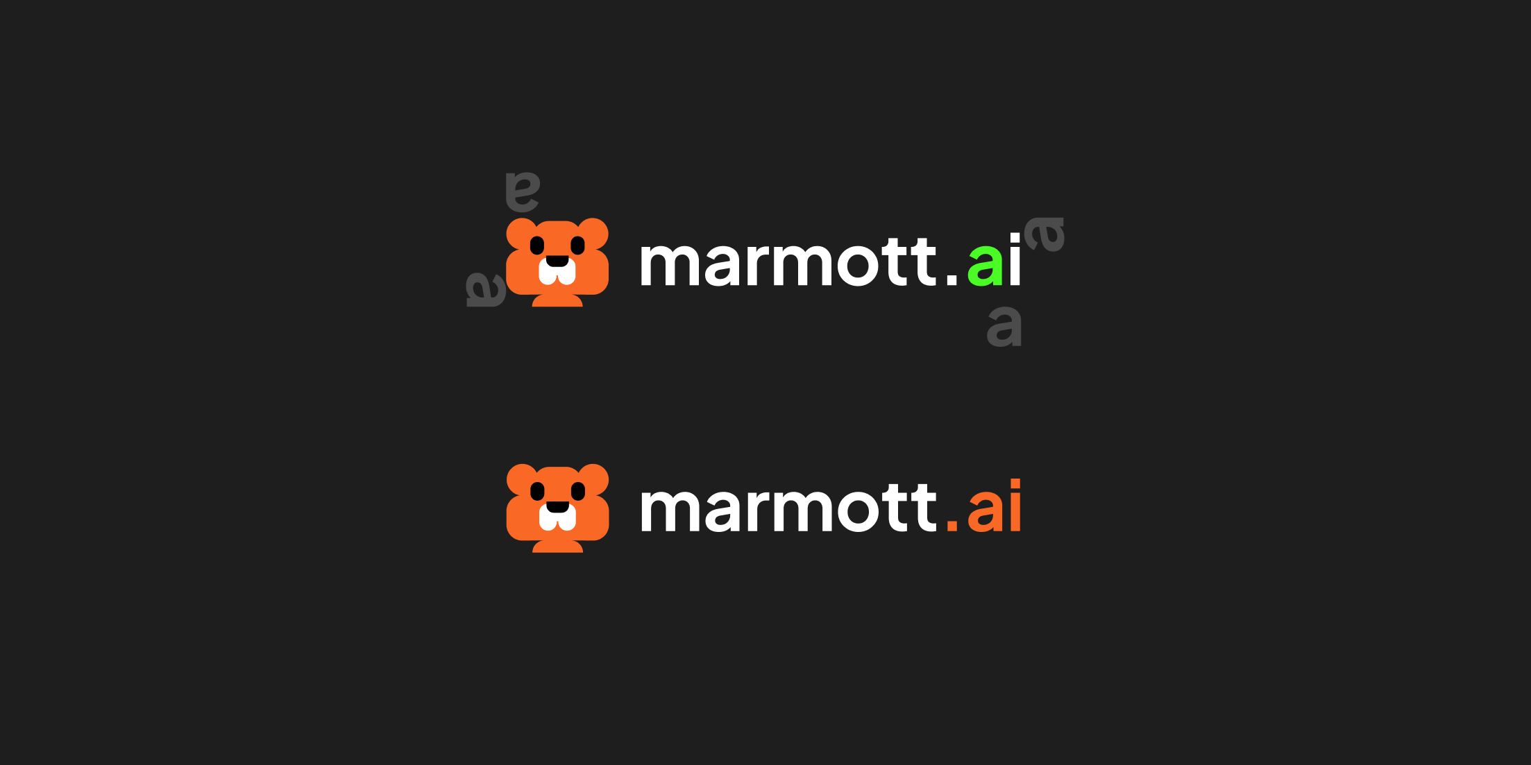 Deux versions du logo horizontal marmott.ai : avec les zones sûres marquées en gris, puis la version finale