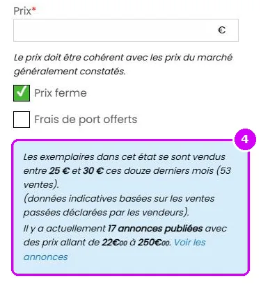 Champ prix sur mobile, avec l'aide au prix placée dessous