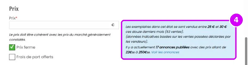 Champ prix sur ordinateur, avec l'aide au prix à sa droite