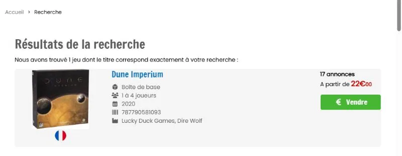 Résultat de recherche pour Dune Imperium : la fiche du jeu, 17 annonces à partir de 22 euros et un bouton Vendre